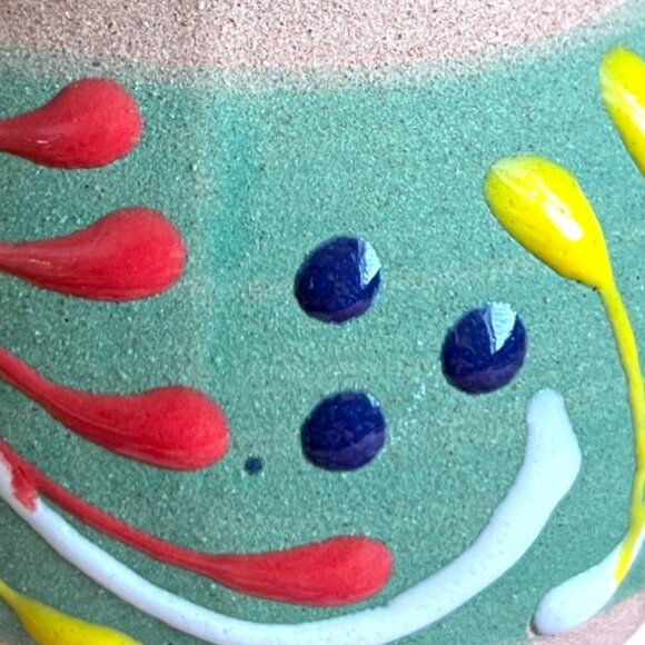 Collectible Mexican Clay Coffee Mug Hand-Painted Folk Art Floral Jarrito Pottery - Picture 6 of 8